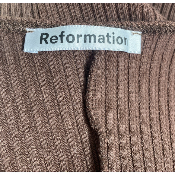 Reformation Brynlee Dress Brown V Neck Sleeveless Ribbed Knit Cut Out Waist S - Picture 7 of 10